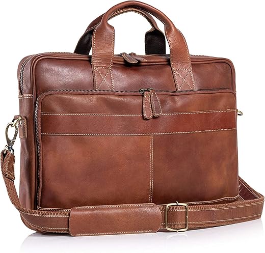 Leather briefcase 18 Inch Laptop Messenger Bags for Men and Women Best Office briefcase Satchel Bag (Tan)